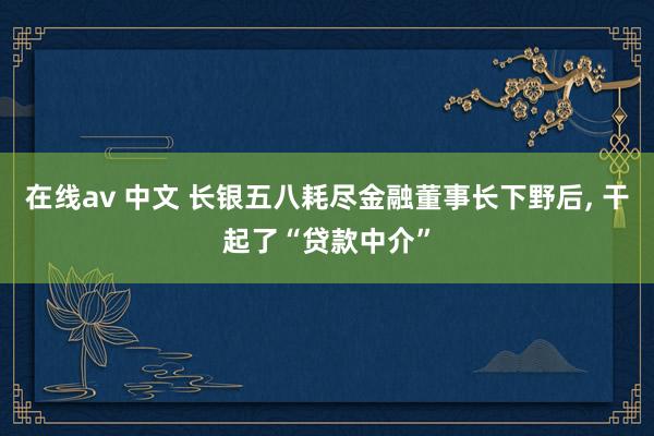 在线av 中文 长银五八耗尽金融董事长下野后, 干起了“贷款中介”