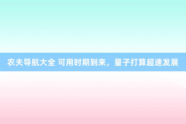 农夫导航大全 可用时期到来，量子打算超速发展